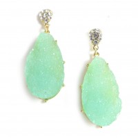 Mint Geode Agate Druzy Stone Teardrop Stud Earrings